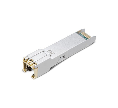 Side profile look showing the durable metallic build and gold-plated hot-pluggable connectivity pins of the TP-Link TL-SM331T module