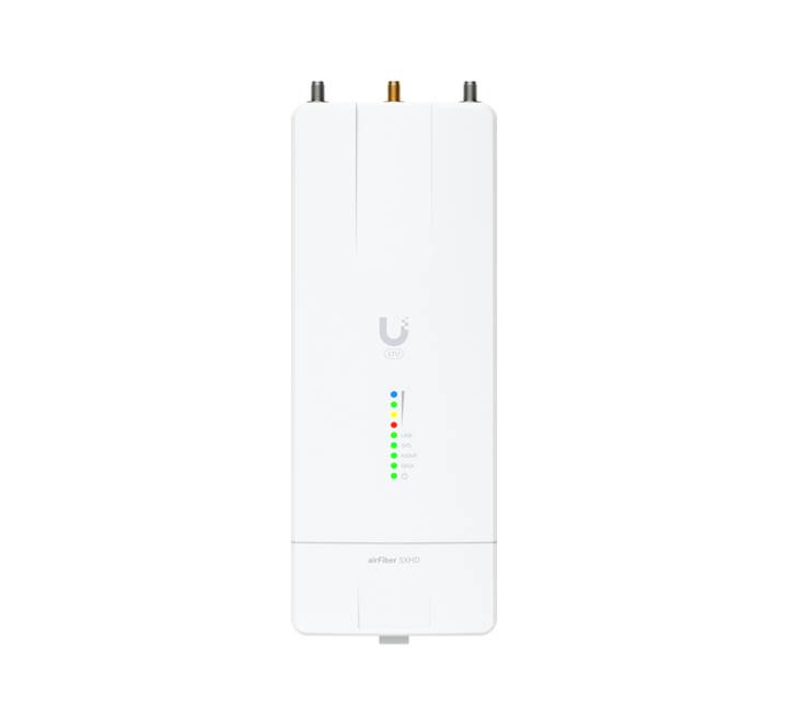 Front view of the Ubiquiti airFiber 5XHD 5GHz PtP carrier radio showcasing its compact design and mounting bracket interface.