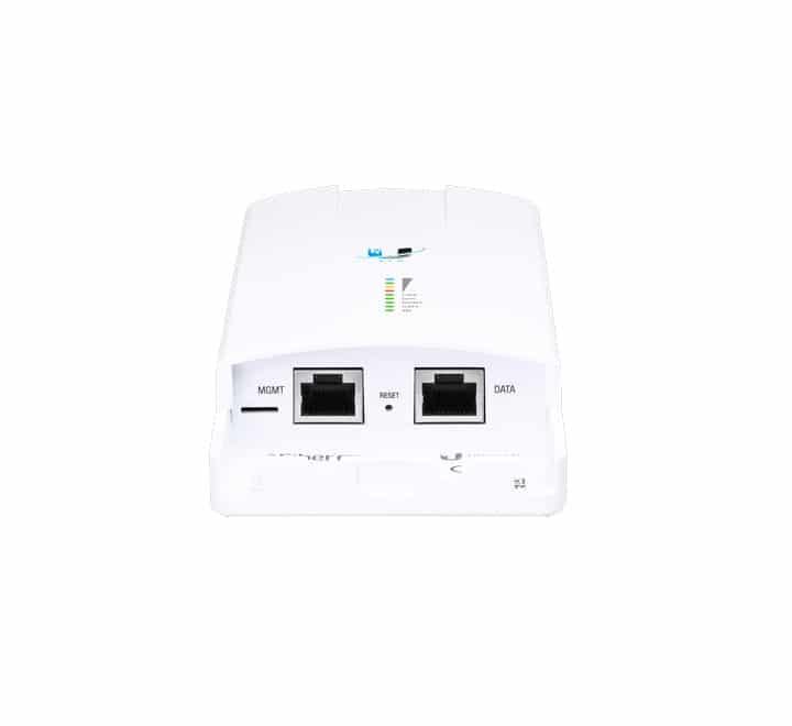 Complete package contents of the Ubiquiti airFiber 5XHD kit, including the LTU radio, 24V PoE adapter, external GPS antenna, and IP67 weatherproofing upgrade kit.