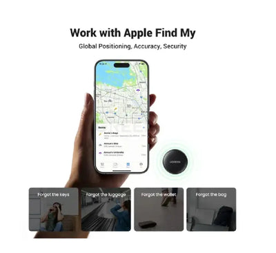 UGREEN CM520 smart locator attached to a ring of door keys using protective case"