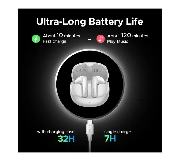 Explosive view of UGREEN LightBuds Pro 11mm dual magnetic driver featuring Hi-Res Audio and LDAC codec support