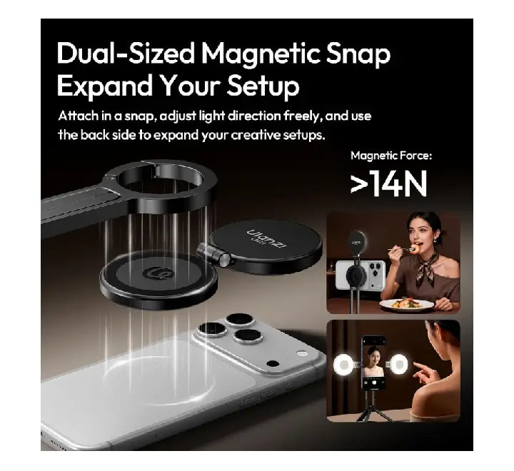Ulanzi LM21 magnetic fill light used as a hands-free desktop smartphone stand