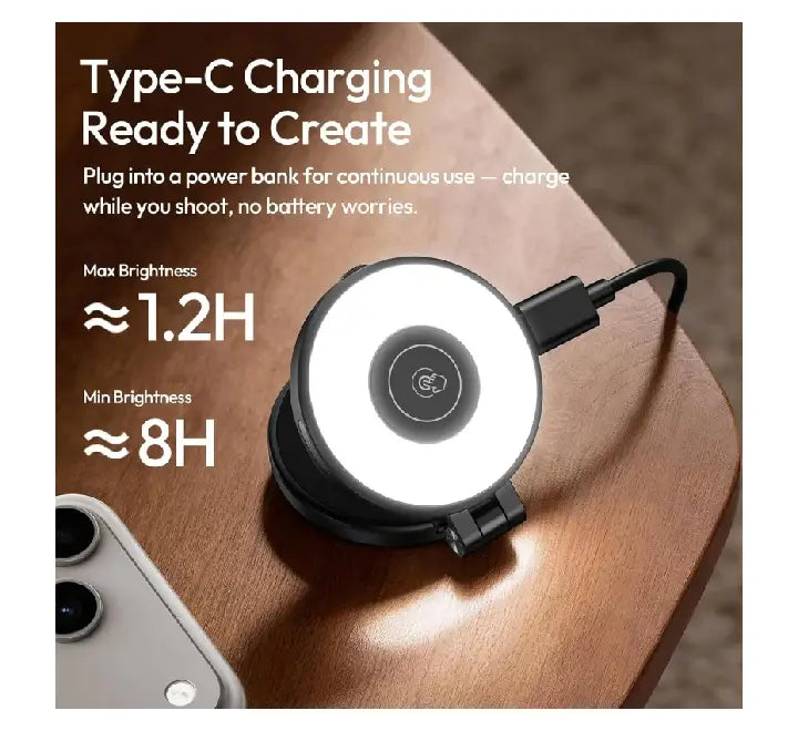 Ulanzi LM21 180 degree folding hinge light flipped to illuminate phone back camera