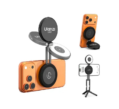 Ulanzi LM21 MagSafe ring light attached to iPhone for selfie video lighting