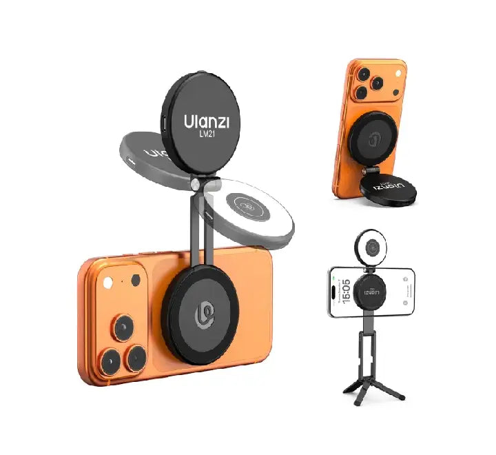 Ulanzi LM21 MagSafe ring light attached to iPhone for selfie video lighting