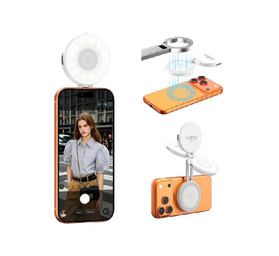 Ulanzi LM21 Magnetic Fill Light in white color mounted on smartphone