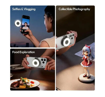 Ulanzi LM21 MagSafe magnetic ring light attached to back of iPhone