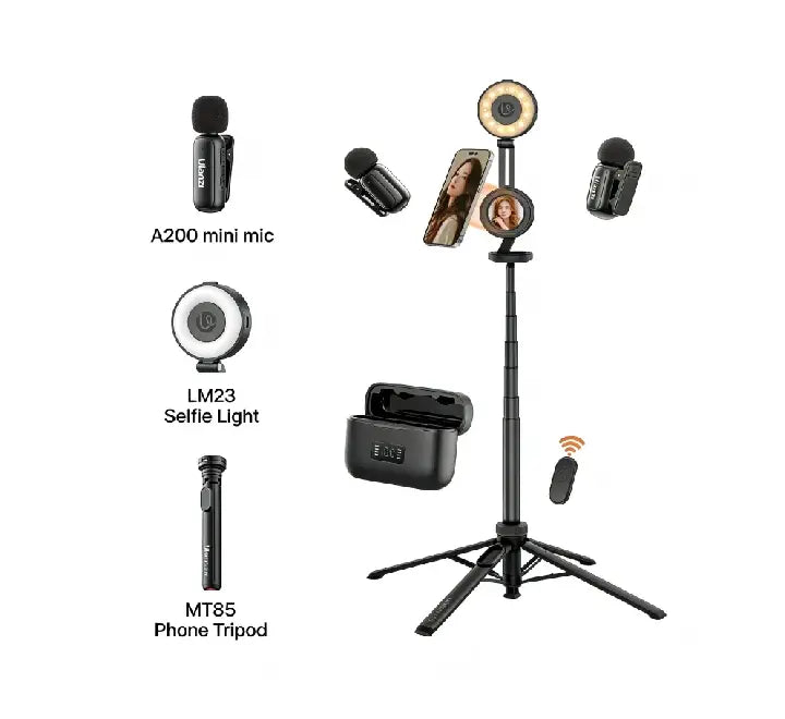Detachable 10m Bluetooth shutter remote stored inside the handle of Ulanzi MT85 tripod