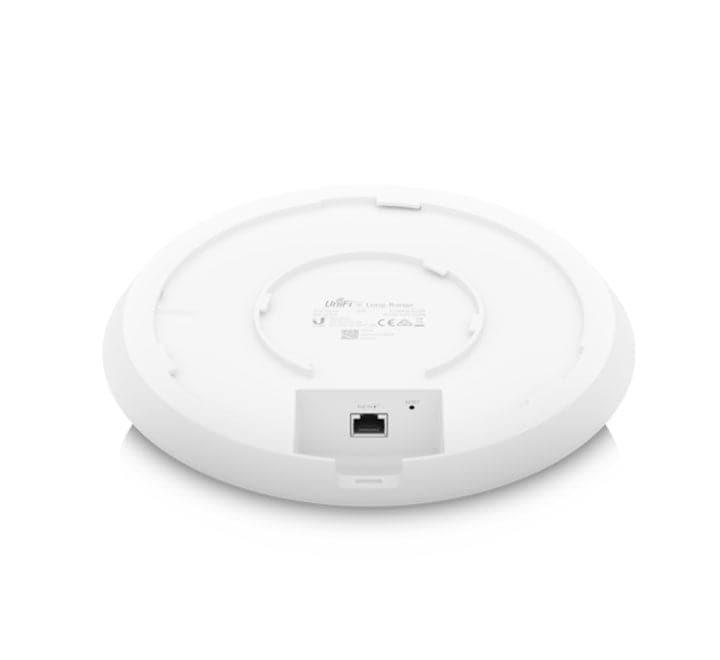 Ubiquiti UniFi U6 Enterprise access point installed on an enterprise office ceiling