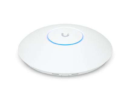Rear view of the Ubiquiti U7 Pro access point showing the 2.5 GbE RJ45 ethernet uplink port and mounting anchor locking system.
