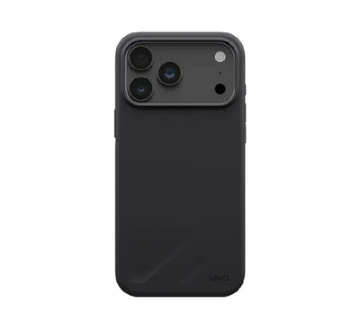 Close-up of interchangeable raised camera lens bezel on UNIQ Lino iPhone 18 case