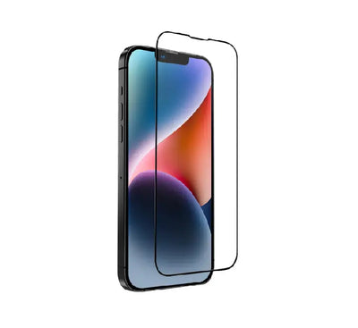 UNIQ Optix Convex premium tempered glass screen protector retail packaging next to an iPhone display.