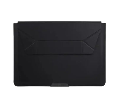 Uniq Oslo 14 inch vegan leather laptop sleeve with integrated foldable stand in Jet Black