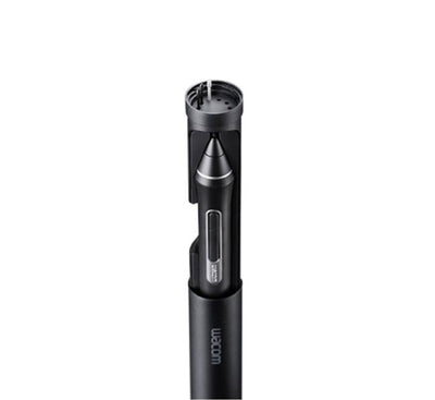 Wacom Pro Pen 2 resting inside its protective case with spare nib slots and accessories.