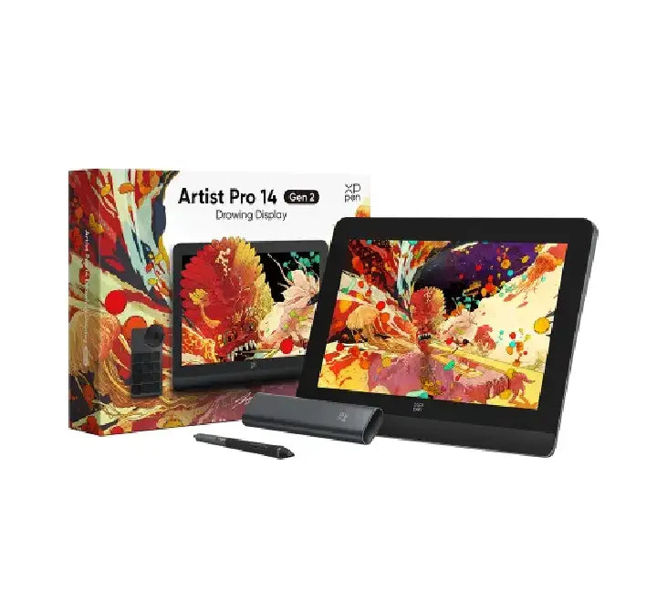 Close-up of X3 Pro Smart Chip Stylus providing 16K pressure sensitivity on the Artist Pro 14 Gen 2 screen.
