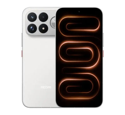 Xiaomi Redmi K100 Pro Max 5G in White displaying slim metallic frame and 6.9-inch AMOLED screen
