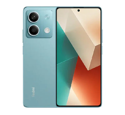 Xiaomi Redmi Note 13 5G smartphone in Ocean Blue highlighting the vibrant color finish and 108MP camera housing.