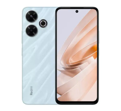Xiaomi Redmi Note 13R 5G mobile phone in Light Blue, showcasing the dual AI camera setup on the rear panel.