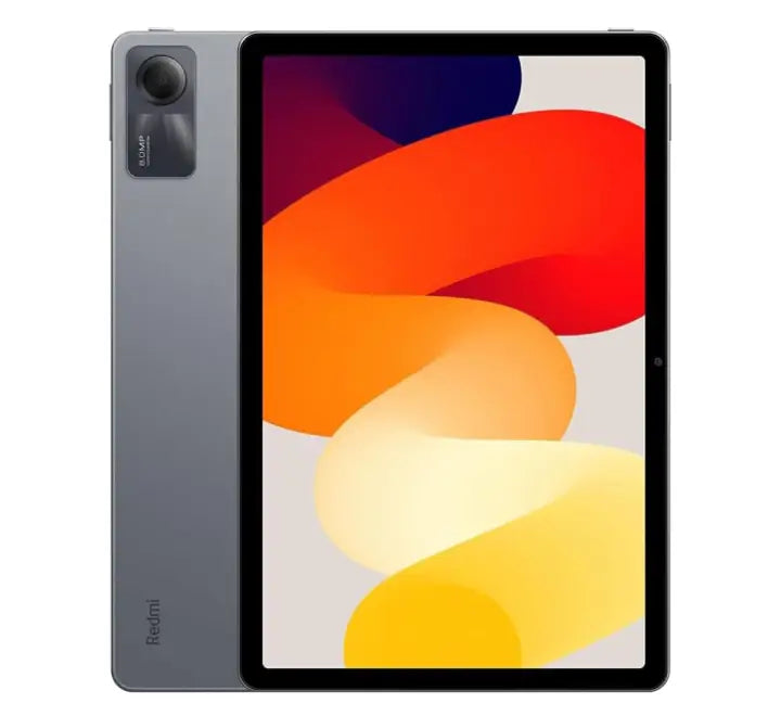 Xiaomi Redmi Pad SE in Graphite Gray displaying the vivid 90Hz FHD plus screen and slim 7.4mm profile.