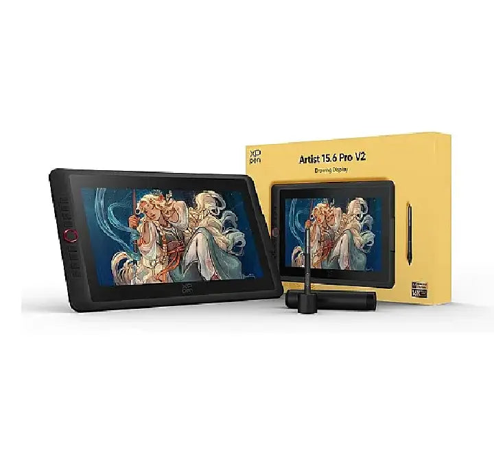 XPPen Artist 15.6 Pro V2 mounted on the included AC 41 foldable stand for ergonomic drawing.