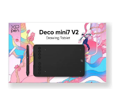 XPPen Deco mini7 V2 graphic tablet connected to an Android smartphone via USB-C adapter  