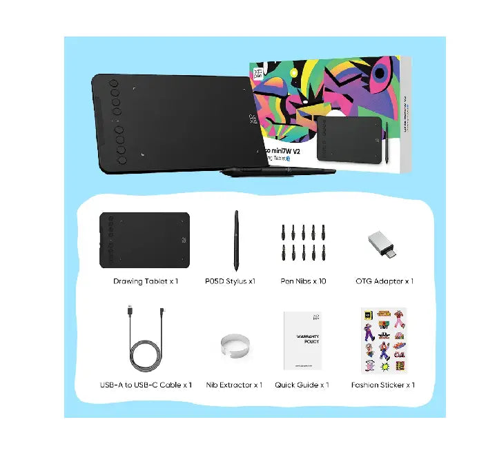 XPPen Deco mini7W V2 Bluetooth 5.0 wireless connection with laptop and mobile devices