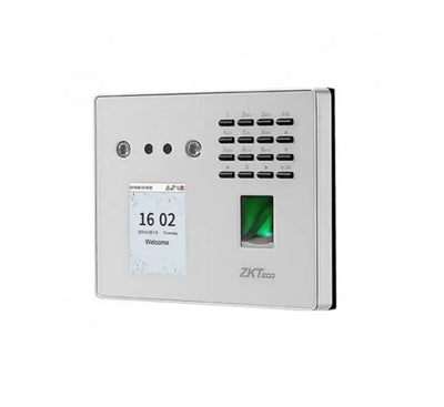 Front view of the white ZKTeco MB40-VL hybrid biometric terminal displaying the Visible Light facial recognition camera and 2.8-inch TFT screen.