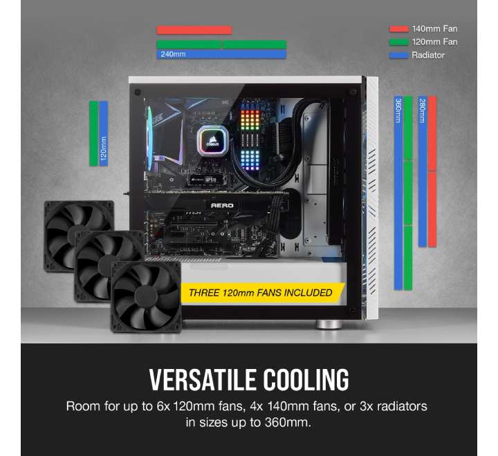 Cooler Master 275R Airflow Tempered Glass Mid-Tower Gaming Case White (CC-9011182-WW), Computer Cases, Cooler Master - ICT.com.mm