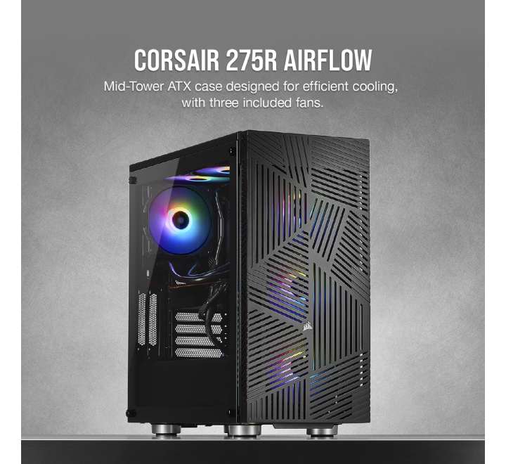Cooler Master 275R Airflow Tempered Glass Mid-Tower Gaming Case Black (CS-CC-9011181-WW), Computer Cases, Cooler Master - ICT.com.mm