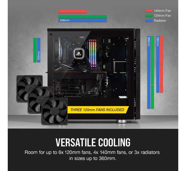 Cooler Master 275R Airflow Tempered Glass Mid-Tower Gaming Case Black (CS-CC-9011181-WW), Computer Cases, Cooler Master - ICT.com.mm