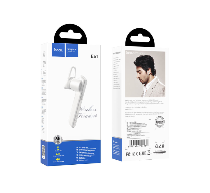 Hoco E61 Wireless Headset with Mic (White), Earbuds, Hoco - ICT.com.mm