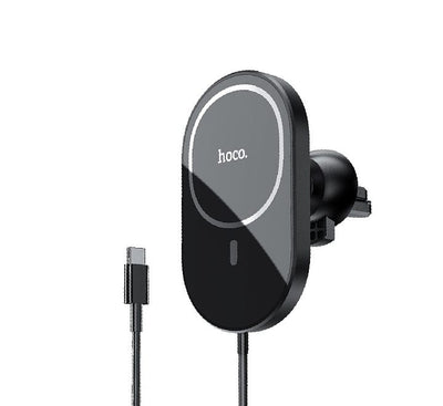 Hoco CA90 Magnetic In-car Phone Holder with Wireless Charging (Black), Mobile Accessories, Hoco - ICT.com.mm