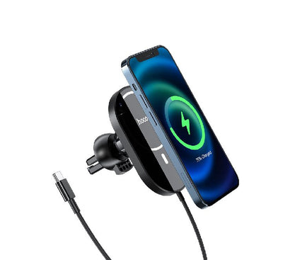Hoco CA90 Magnetic In-car Phone Holder with Wireless Charging (Black), Mobile Accessories, Hoco - ICT.com.mm
