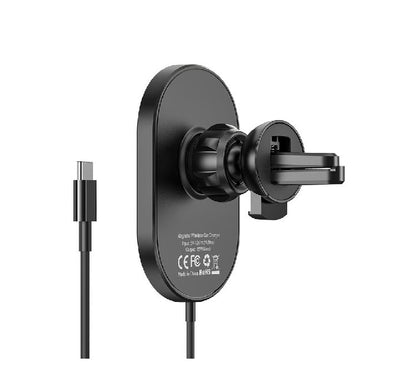 Hoco CA90 Magnetic In-car Phone Holder with Wireless Charging (Black), Mobile Accessories, Hoco - ICT.com.mm