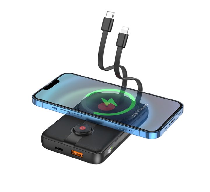 Hoco J92 Path Wireless Charging + Built-in Cables 10000mAh Power Bank (Black), Power Banks, Hoco - ICT.com.mm