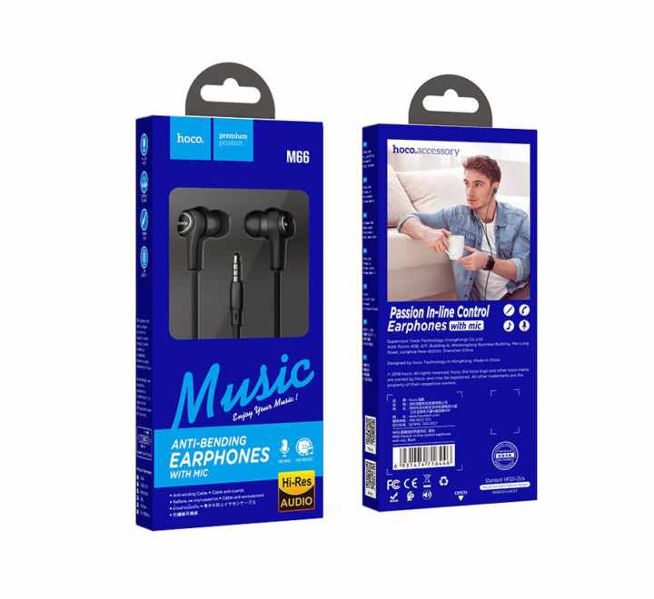 Hoco M66 Passion In-line Control Earphones with Mic (Black)-29, In-ear Headphones, Hoco - ICT.com.mm