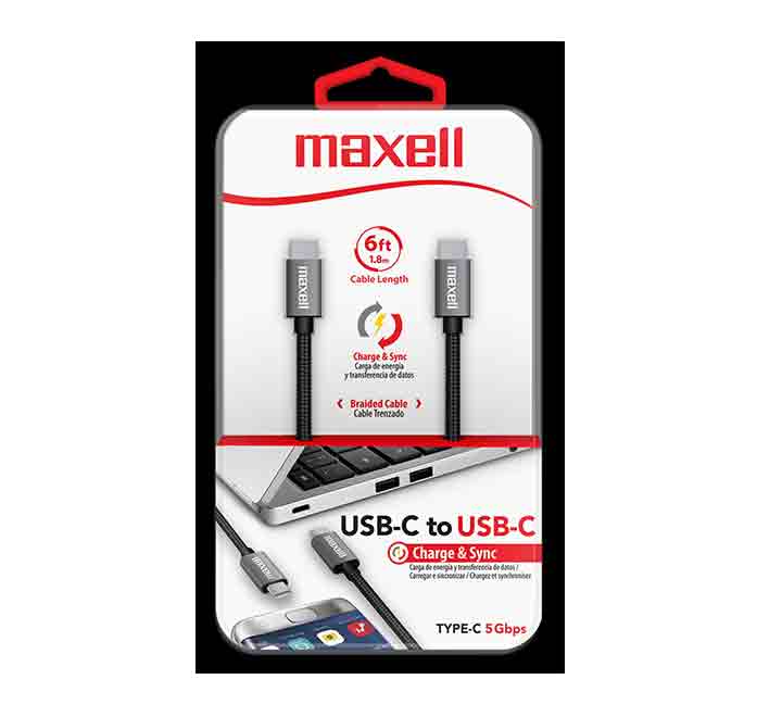 Maxell USB-C to USB-C Braided Cable (Black), USB-C Cables, Maxell - ICT.com.mm