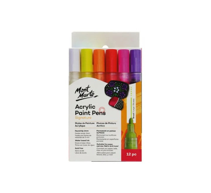 Mont Marte Acrylic Paint Pens Board Tips 12Pcs (MPN0130), Drawing, Mont Marte - ICT.com.mm