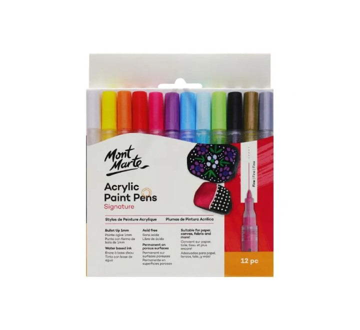 Mont Marte Acrylic Paint Pens Fine Tips 12Pcs (MPN0129), Drawing, Mont Marte - ICT.com.mm