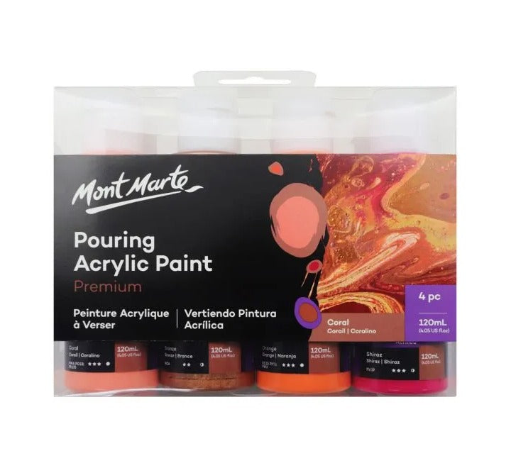 Mont Marte Pouring Acrylic Paint Set 120ml 4PC - Coral (PMPP4002), Acrylic Paints, Mont Marte - ICT.com.mm
