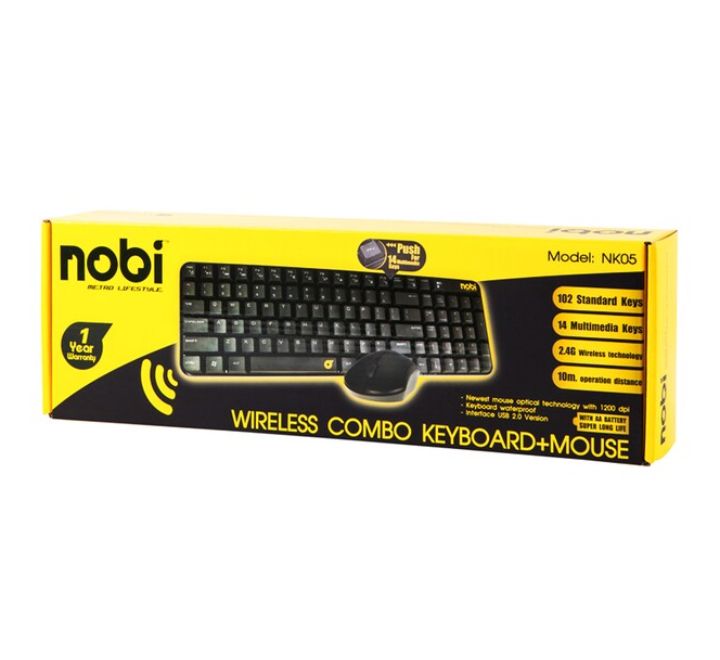 Nobi NK05 Wireless Unicode Keybord And Mouse Set, Keyboard & Mouse Combo, Nobi - ICT.com.mm