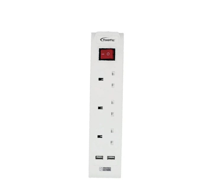 Powerpac PP233U 3 Way Extension Cord (White), Power Boards, PowerPac - ICT.com.mm