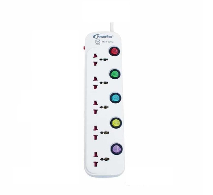 Powerpac PP635 Multi Extension Socket With Surge Protector (White), Power Boards, PowerPac - ICT.com.mm