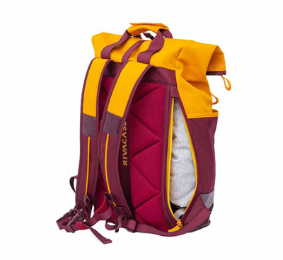 Side view of Rivacase Dijon 5321 backpack demonstrating the quick access lateral zipper entrance to the padded 15.6 inch laptop compartment.