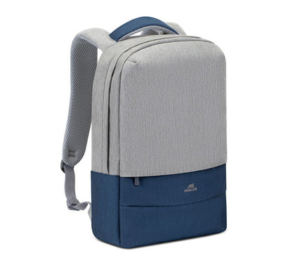 Close up view of the hidden anti theft zipper design and external USB charging port on the Rivacase Prater 7562 laptop backpack sold in Yangon.