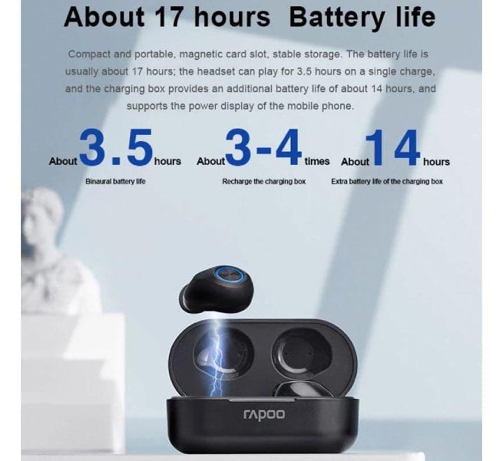 Rapoo i130 Bluetooth TWS Earphones (Black), Earbuds, RAPOO - ICT.com.mm