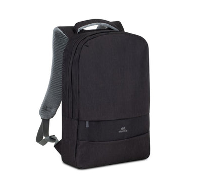 Rivacase 7562 Prater black anti-theft laptop backpack for 15.6 inch laptops, showing slim minimalist front water-repellent design.