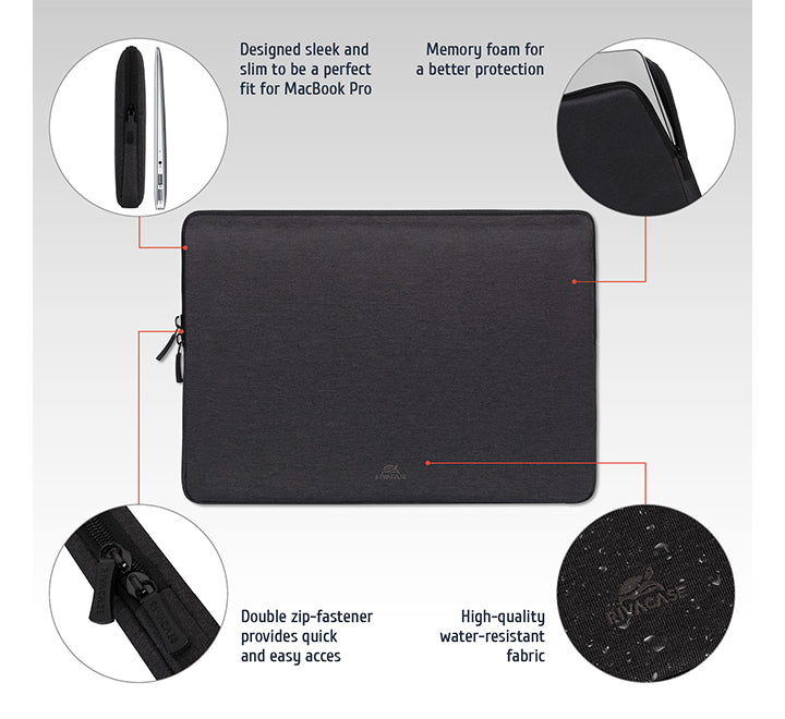 Rivacase 7705 Laptop Sleeve 15.6-inch (Black), Backpacks, Sleeves & Cases, Rivacase - ICT.com.mm