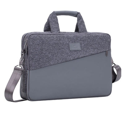 Inside padded compartment of Rivacase 7930 bag showing storage layout for 16-inch MacBook, 10.1-inch tablet, and front zippered organizer section.