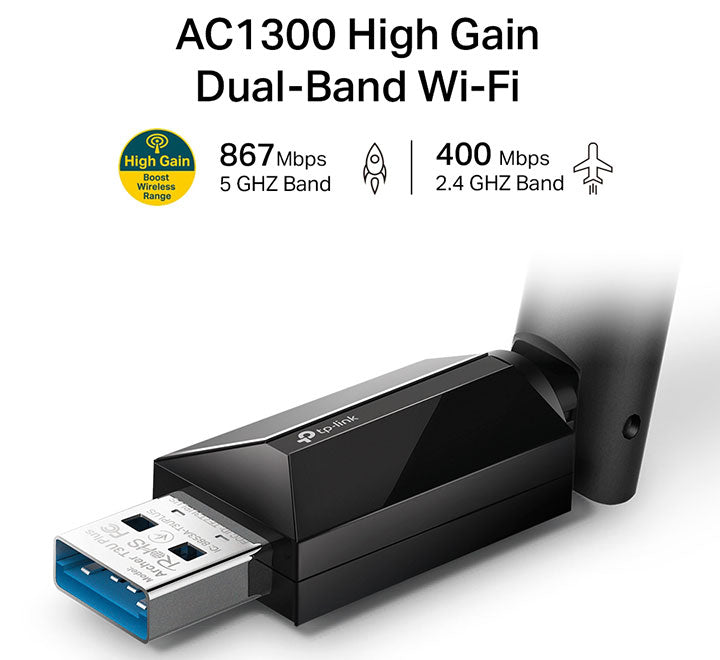 TP-Link Archer T3U Plus AC1300 High Gain Wireless Dual Band USB Adapter, Wireless Adapters, TP-Link - ICT.com.mm